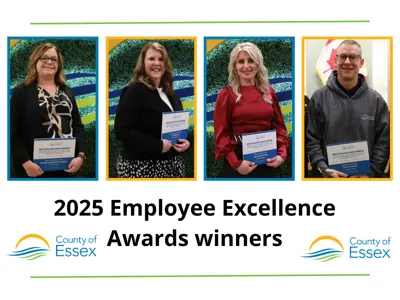 Photos of the four winners holding their Employee Excellence Awards plaques and the words 2025 Employee Excellence Awards winners