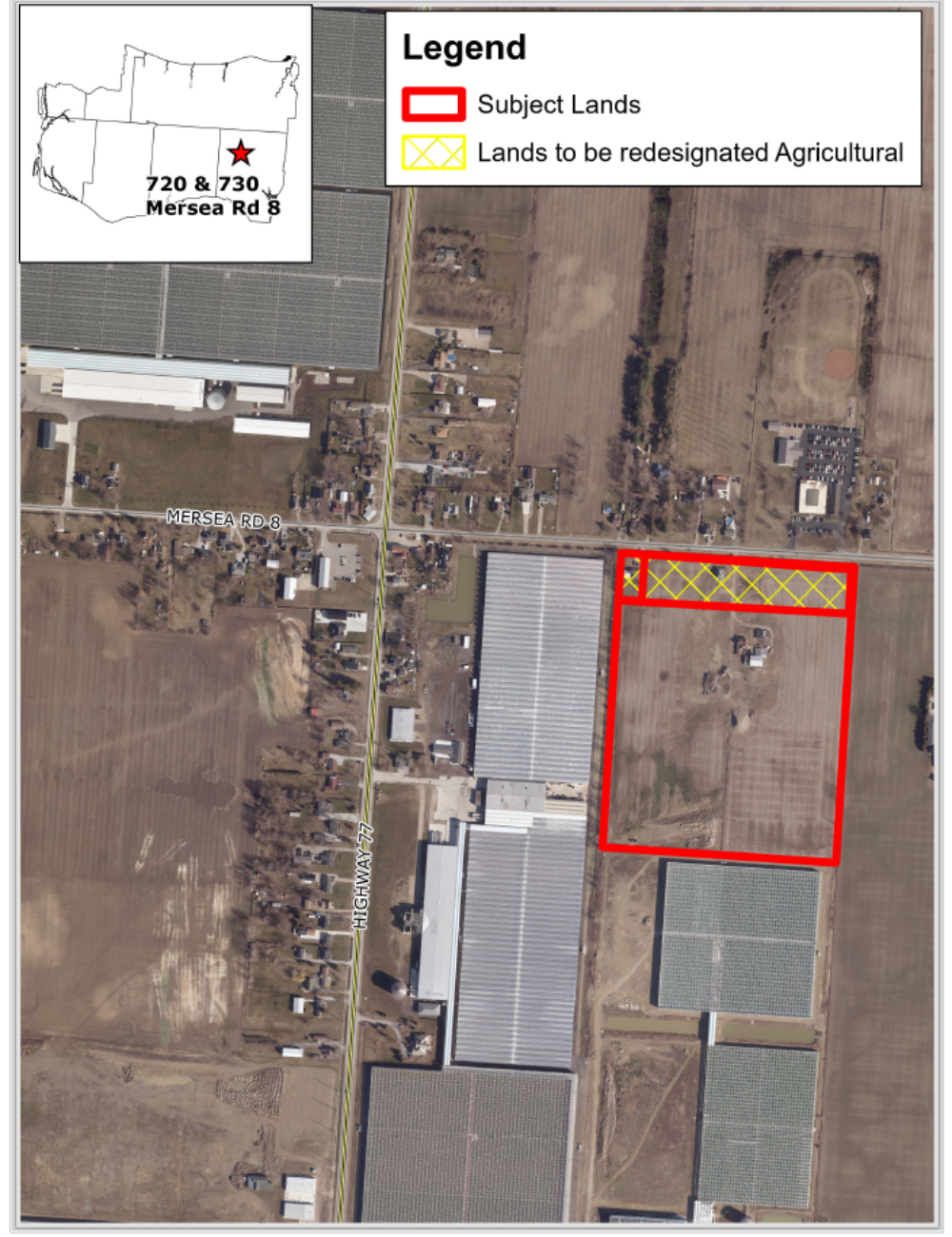 An aerial map showing the location of the property that is the subject of the Official Plan Amendment request.