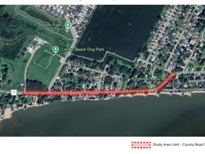 A map of the study area along County Road 50 between 690 Heritage Road and Lake Drive in Kingsville