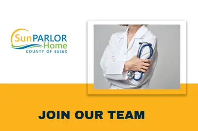 Sun Parlor Home logo. Join our team. A nurse.
