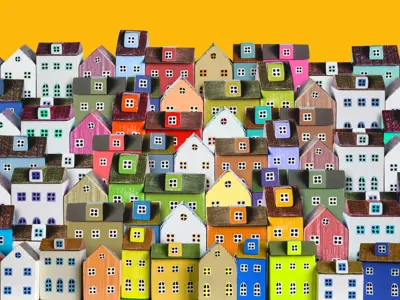 Miniature houses of different sizes.