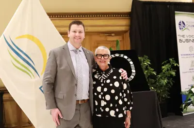 Windsor Essex Chamber of Commerce president and CEO Ryan Donally with Essex County Warden Hilda MacDonald at the 2025 Warden's Luncheon.