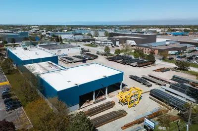 An aerial view of industrial businesses in Oldcastle.