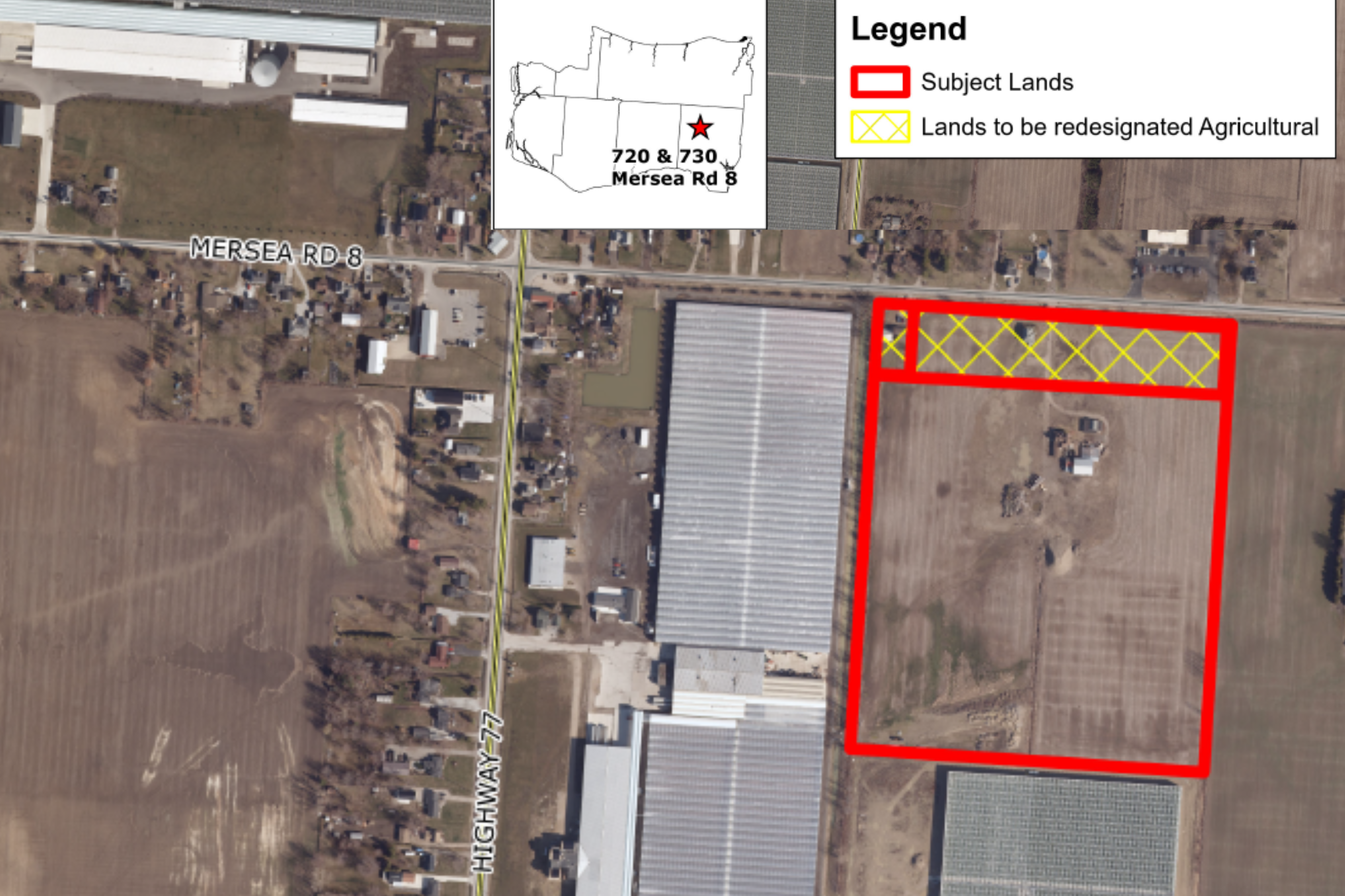 An aerial view of the property that is the subject of a request for an Official Plan Amendments.