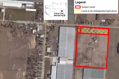 An aerial view of the property that is the subject of a request for an Official Plan Amendments.