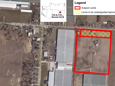 An aerial view of the property that is the subject of a request for an Official Plan Amendments.