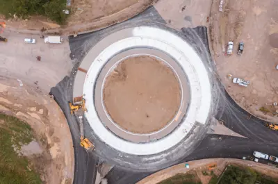 An aerial view of a roundabout under construction