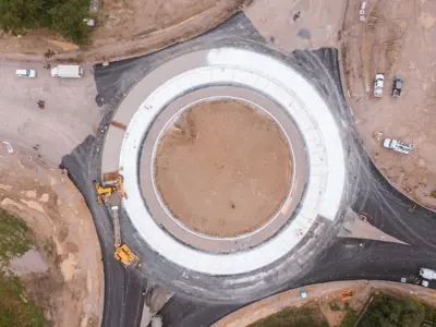 An aerial view of a roundabout under construction