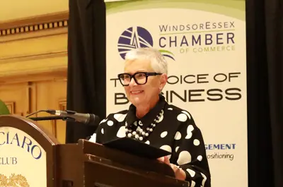 Warden Hilda MacDonald addresses the 2025 Warden's Luncheon.