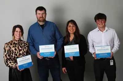 The winners of the 2024 County of Essex Employee Excellence Awards: Tanya Fick, Adam Jamieson, Janey Murphy and Nicholas Kramer.