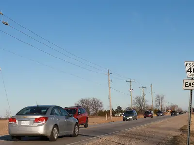 Traffic on County Road 46 in Tecumseh.