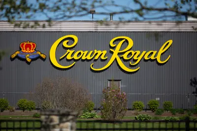 The Crown Royal whiskey sign outside the Diageo plant in the Town of Amherstburg