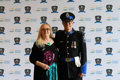Linda McCort with one of the paramedics who helped save her life on January 29, 2024.