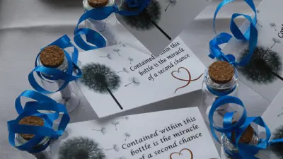 Bottles containing the heart rhythm printouts of those whose lives are celebrated on Survivor Day.